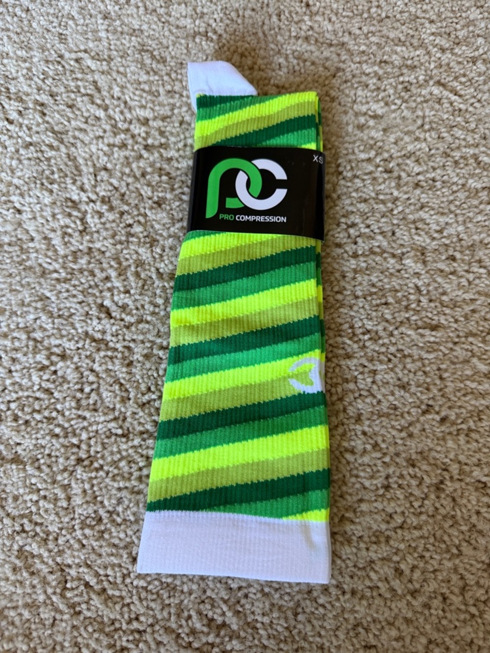 NWT Pro Compression Women's Neon Green Striped Compression Socks